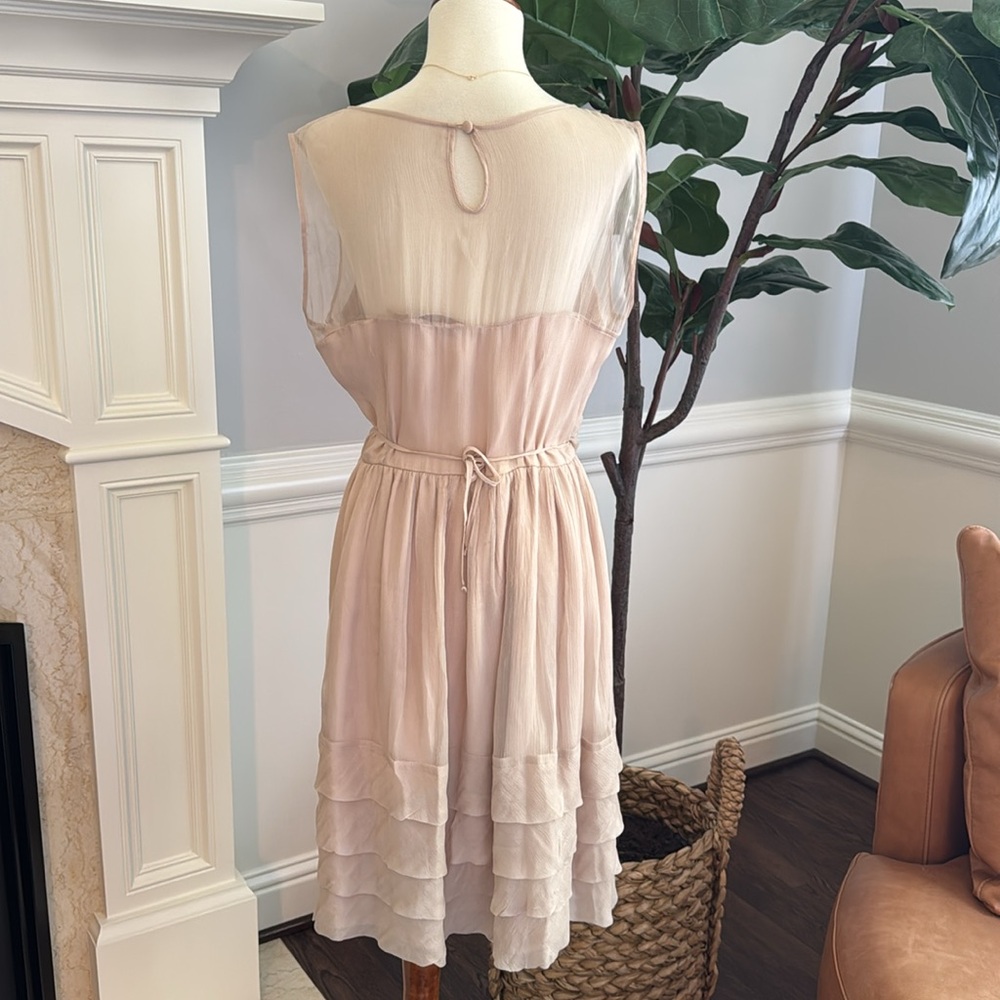Anthropologie Burlapp Silk Tie Waist Sheer Detail Dress - Picture 3 of 4